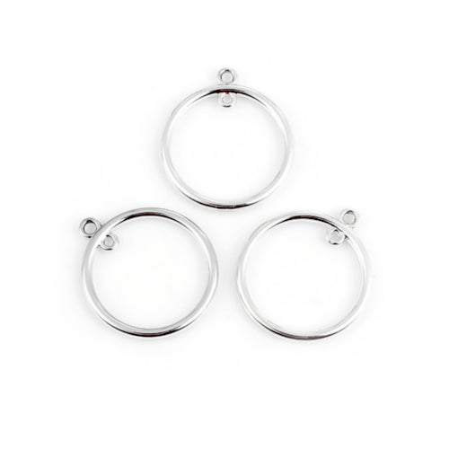 Pendants, Round, Open, With Double Loop, Silver Tone, Alloy, Focal, Drop, 27mm - BEADED CREATIONS