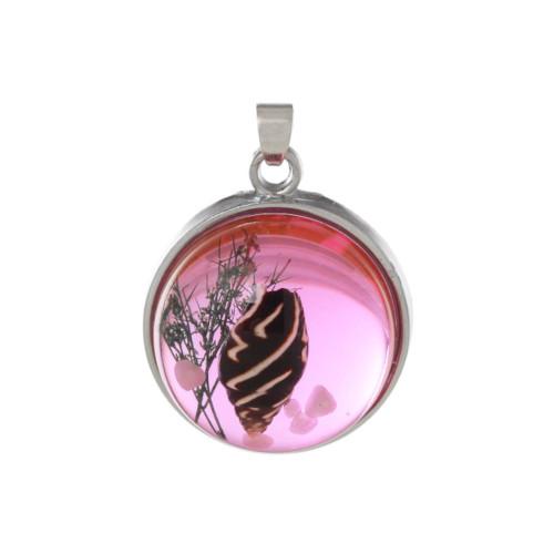 Pendants, Shells, Transparent, Pink, Round, Resin, With Bail, 29mm - BEADED CREATIONS