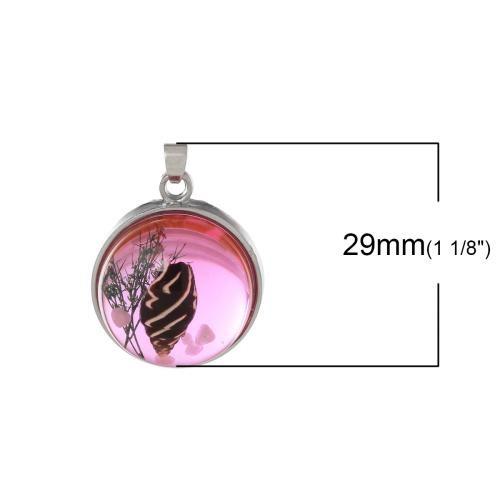 Pendants, Shells, Transparent, Pink, Round, Resin, With Bail, 29mm - BEADED CREATIONS