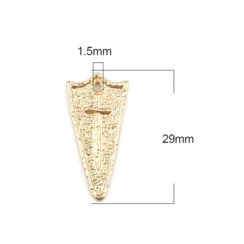 Pendants, Shield With Sword, Single-Sided, Matt Gold, Plated, Alloy, 29mm - BEADED CREATIONS