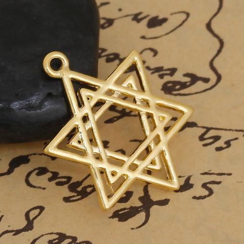 Pendants, Star Of David, Single-Sided, Open Work, Gold Plated, Alloy, 3.3cm - BEADED CREATIONS
