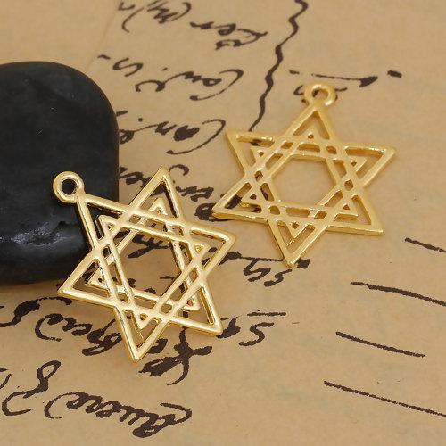 Pendants, Star Of David, Single-Sided, Open Work, Gold Plated, Alloy, 3.3cm - BEADED CREATIONS