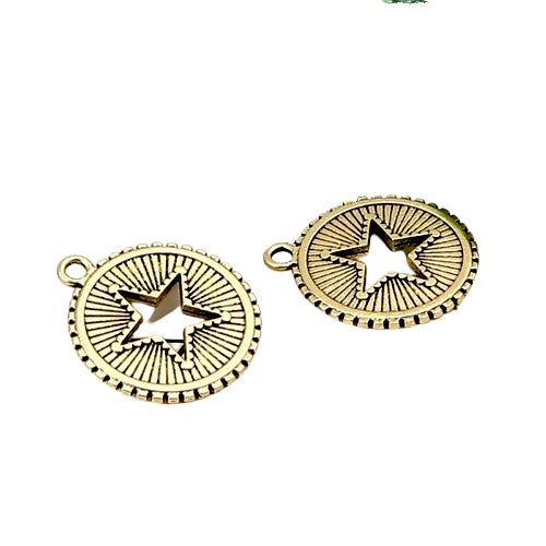 Pendants, Star, Flat, Round, Laser-Cut, Antique Gold, Plated, Alloy, 29mm - BEADED CREATIONS