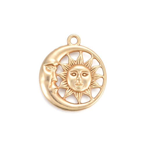 Pendants, Sun And Moon, Celestial, Round, Single-Sided, Matte, 18K Gold Plated, Alloy, 30mm - BEADED CREATIONS