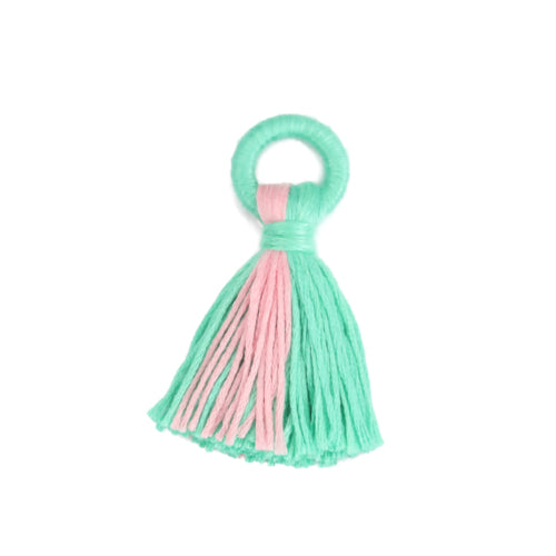 Pendants, Tassels, Cotton, Mint Green And Pink, 6.4cm - BEADED CREATIONS