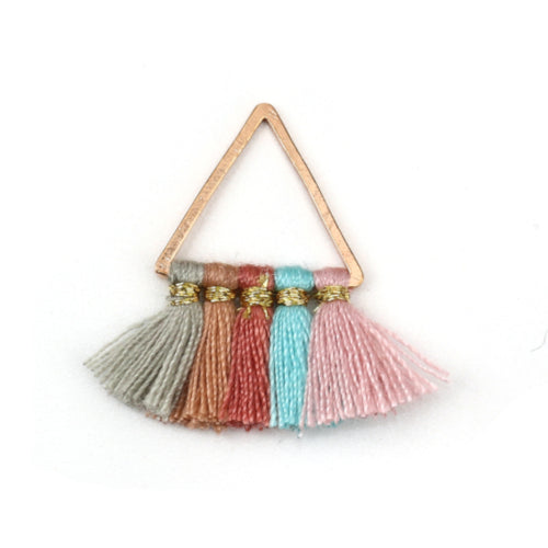 Pendants, Tassels, Pink, Multicolored, Cotton, With Gold Tone Triangle, 25mm - BEADED CREATIONS