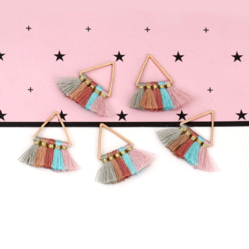Pendants, Tassels, Pink, Multicolored, Cotton, With Gold Tone Triangle, 25mm - BEADED CREATIONS