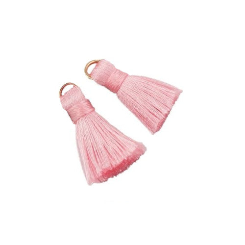 Pendants, Tassels, With Gold Plated Jump Ring, Pink, Rayon, 22mm - BEADED CREATIONS