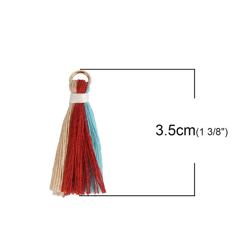 Pendants, Tassels, With Jump Ring, Beige, Blue, Red, Cotton, 35mm - BEADED CREATIONS