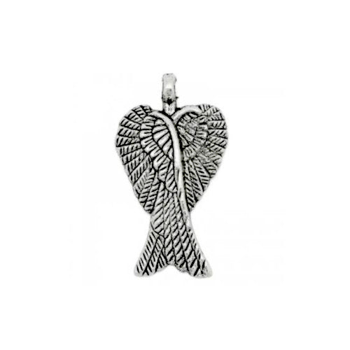 Pendants, Tibetan Style, Angel Wings, Curved, Single-Sided, Antique Silver, Alloy, 29mm - BEADED CREATIONS