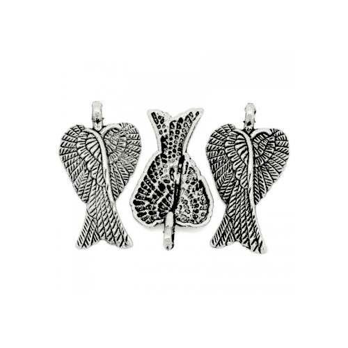 Pendants, Tibetan Style, Angel Wings, Curved, Single-Sided, Antique Silver, Alloy, 29mm - BEADED CREATIONS