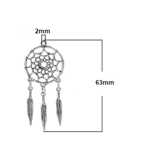 Pendants, Tibetan Style, Dream Catcher, Double-Sided, Antique Silver, Alloy, 63mm - BEADED CREATIONS