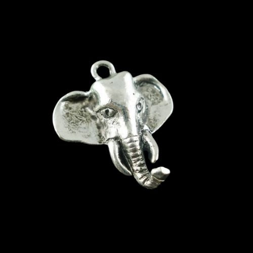 Pendants, Tibetan Style, Elephant Head, Single-Sided, Antique Silver, Alloy, 26mm - BEADED CREATIONS