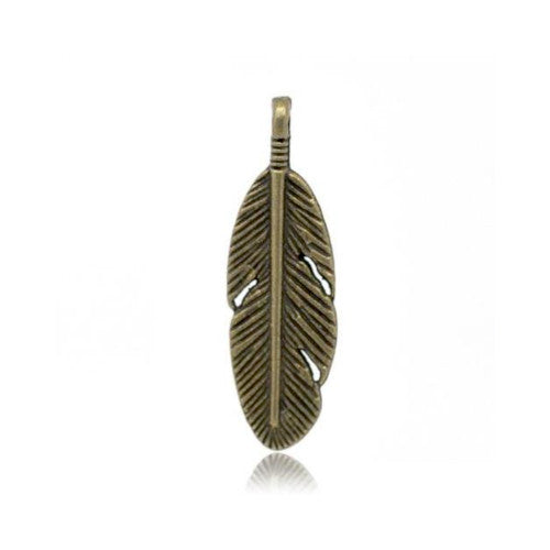 Pendants, Tibetan Style, Feather, Double-Sided, Antique Bronze, Alloy, 29.5mm - BEADED CREATIONS