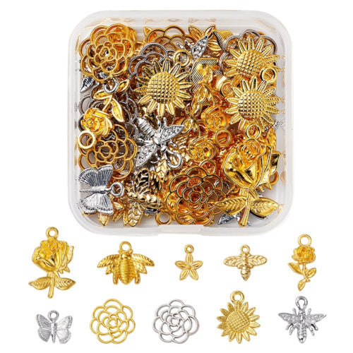 Pendants, Tibetan Style, Nature Theme, Assorted, Silver Tone And Golden, Alloy - BEADED CREATIONS