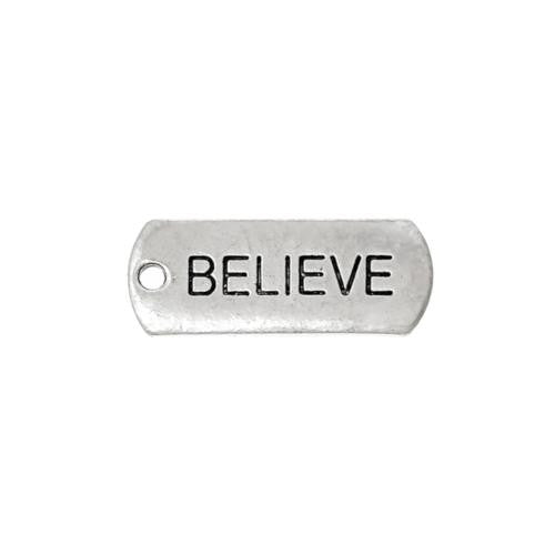 Pendants, Tibetan Style, Rectangle, With Word Believe, Affirmation, Antique Silver, Alloy, 21mm - BEADED CREATIONS