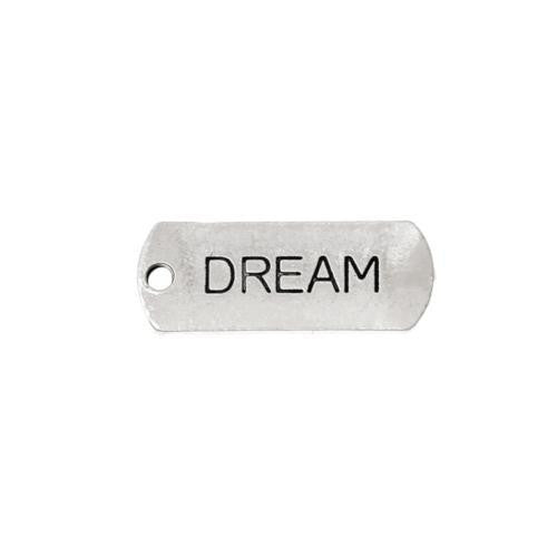 Pendants, Tibetan Style, Rectangle, With Word Dream, Affirmation, Antique Silver, Alloy, 21mm - BEADED CREATIONS