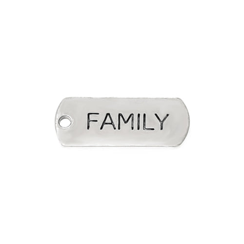 Pendants, Tibetan Style, Rectangle, With Word Family, Affirmation, Antique Silver, Alloy, 21mm - BEADED CREATIONS