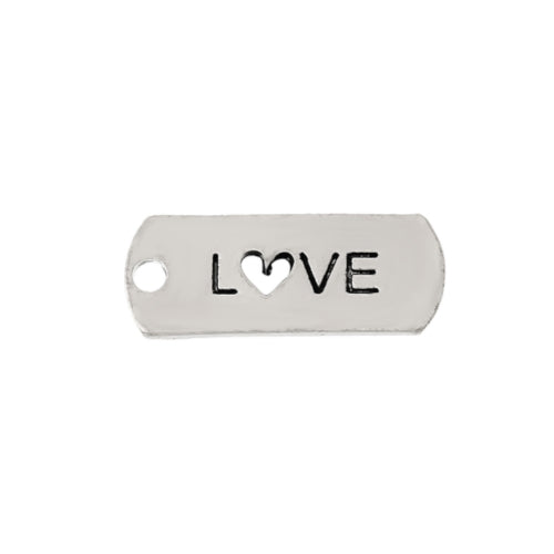 Pendants, Tibetan Style, Rectangle, With Word Love, Affirmation, Antique Silver, Alloy, 21mm - BEADED CREATIONS