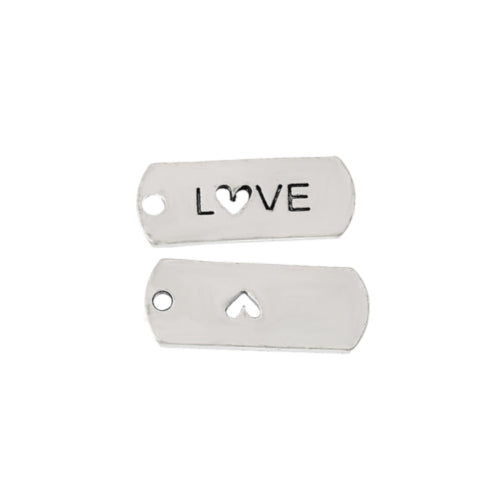 Pendants, Tibetan Style, Rectangle, With Word Love, Affirmation, Antique Silver, Alloy, 21mm - BEADED CREATIONS