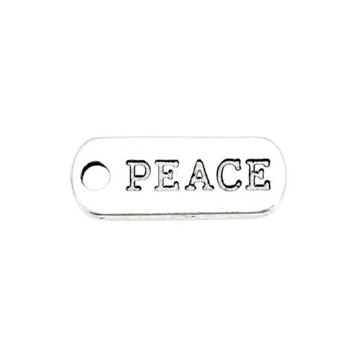 Pendants, Tibetan Style, Rectangle, With Word Peace, Affirmation, Antique Silver, Alloy, 21mm - BEADED CREATIONS