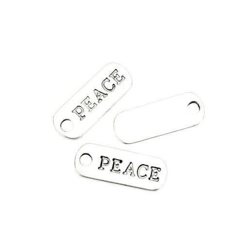 Pendants, Tibetan Style, Rectangle, With Word Peace, Affirmation, Antique Silver, Alloy, 21mm - BEADED CREATIONS