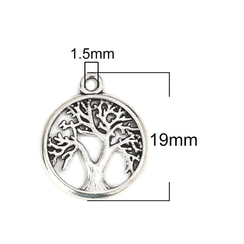 Pendants, Tree Of Life, Antique Silver, Flat, Round, Cut-Out, 19mm - BEADED CREATIONS