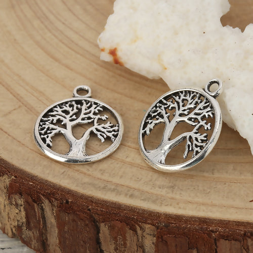 Pendants, Tree Of Life, Antique Silver, Flat, Round, Cut-Out, 19mm - BEADED CREATIONS