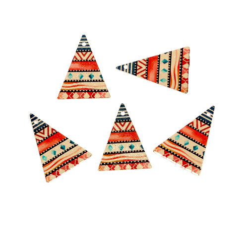 Pendants, Triangle, African Print, Etched, Red, Black, Green Gold Plated, Sparkle Dust, Brass, 25mm - BEADED CREATIONS