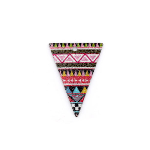 Pendants, Triangle, Aztec, Multicolored, Etched, Enameled, Silver Tone, Alloy, Focal, Brass, 25mm - BEADED CREATIONS