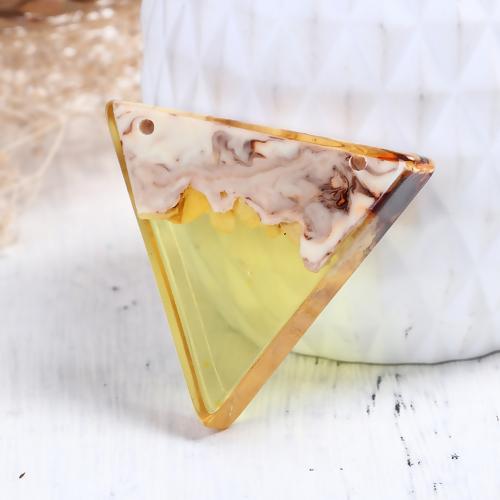 Pendants, Triangle, Resin, Wood Effect, Transparent, Yellow, Brown, Focal, 46mm - BEADED CREATIONS