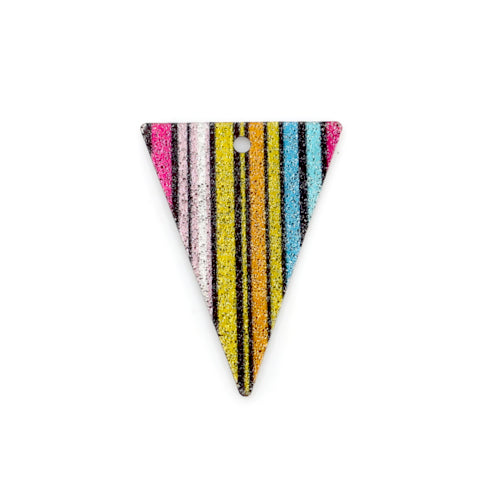 Pendants, Triangle, Striped, Multicolored, Etched, Enameled, Silver Tone, Alloy, Focal, Brass, 25mm - BEADED CREATIONS