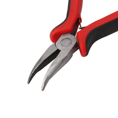Pliers, Bent Nose, Rubber And Nickel Plated Steel, Red And Black, 13.5cm - BEADED CREATIONS