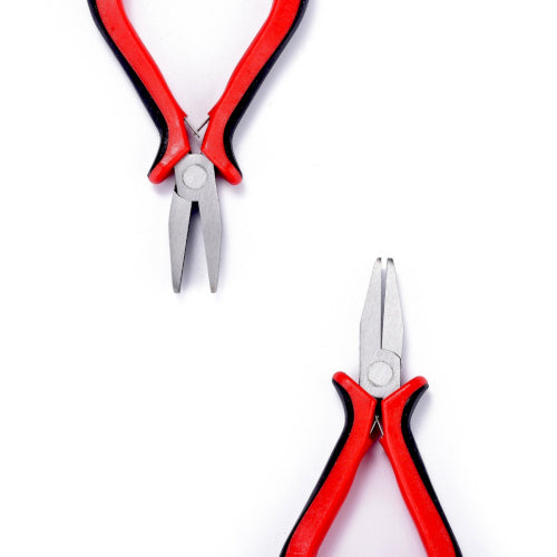Pliers, Flat Nose, Rubber And Nickel Plated Steel, Black And Red, 12.7cm - BEADED CREATIONS