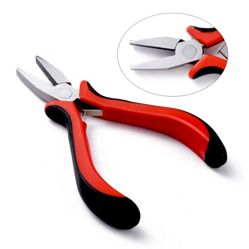 Pliers, Flat Nose, Rubber And Nickel Plated Steel, Black And Red, 12.7cm - BEADED CREATIONS
