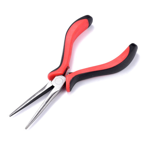 Pliers, Long Needle Nose, Carbon Steel, Black And Red, 15cm - BEADED CREATIONS