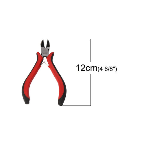 Pliers, Side Cutter, Nippers, Rubber And Nickel Plated Steel, Red And Black, 12cm - BEADED CREATIONS