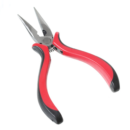Pliers, Smooth, Needle Nose, Stainless Steel And Rubber, Red And Black, 13cm - BEADED CREATIONS