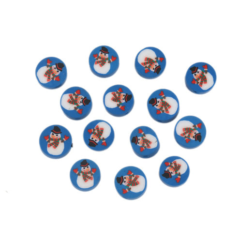 Polymer Clay Beads, Christmas Snowman, Round, Blue, 10mm - BEADED CREATIONS