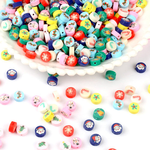 Polymer Clay Beads, Christmas Theme, Flat, Round, Assorted, 10mm - BEADED CREATIONS