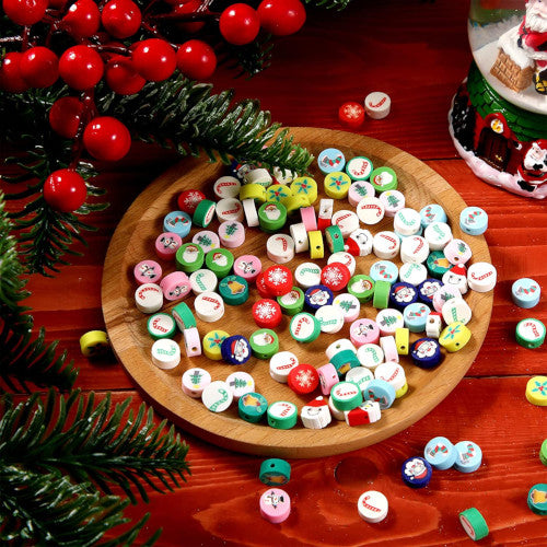 Polymer Clay Beads, Christmas Theme, Flat, Round, Assorted, 10mm - BEADED CREATIONS