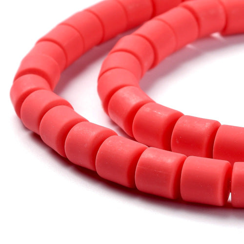 Polymer Clay Beads, Column, Red, 6.5mm - BEADED CREATIONS