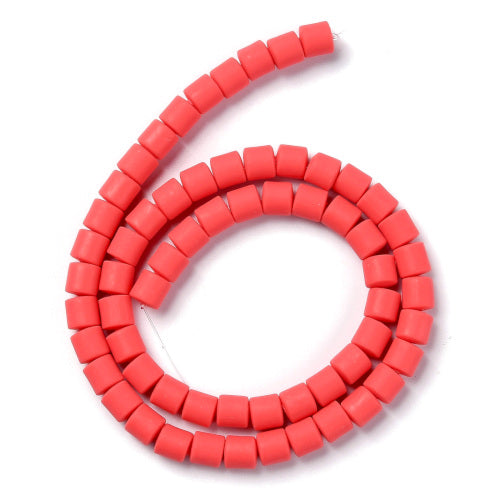 Polymer Clay Beads, Column, Red, 6.5mm - BEADED CREATIONS