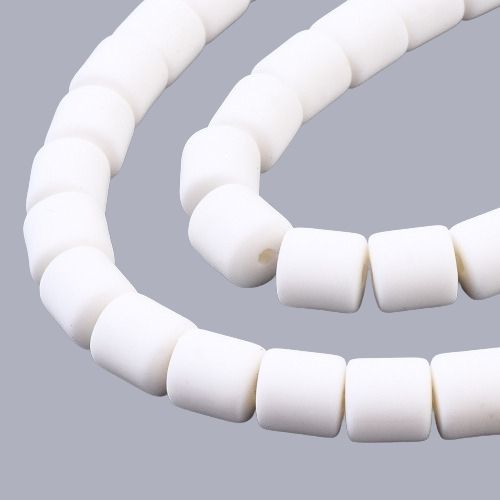Polymer Clay Beads, Column, White, 6.5mm - BEADED CREATIONS