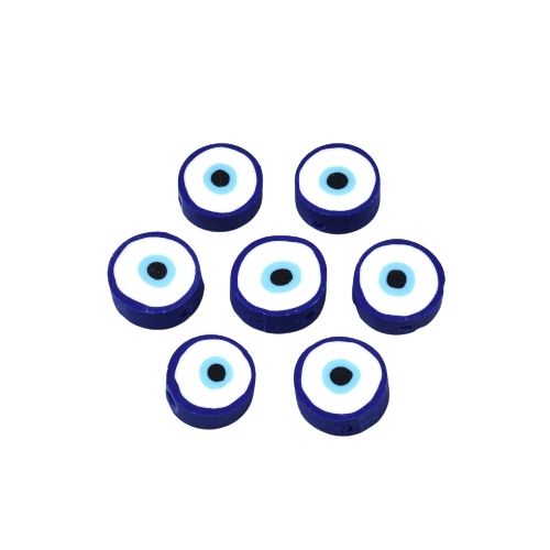 Polymer Clay Beads, Evil Eye, Flat, Round, Dark Blue, 10mm - BEADED CREATIONS