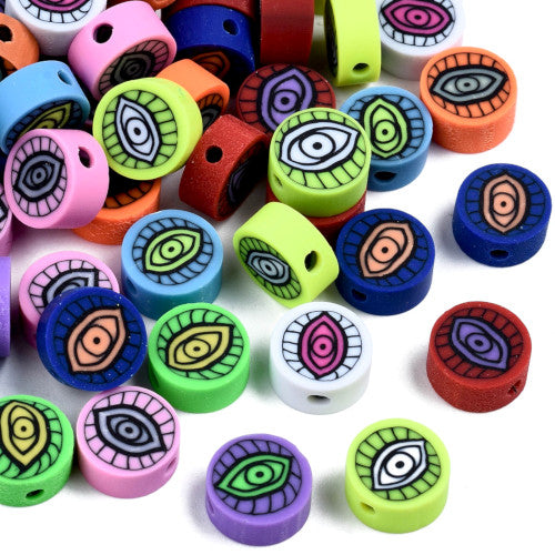 Polymer Clay Beads, Evil Eye, Flat, Round, Multicolored, 10mm - BEADED CREATIONS