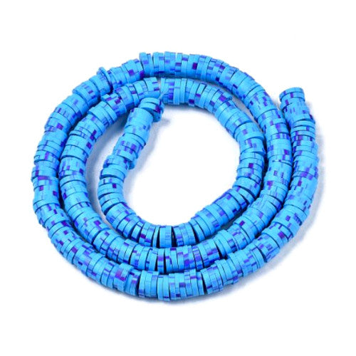Polymer Clay Beads, Fimo, Katsuki, Heishi, Flat, Round, Two-Tone, Blue, 4mm - BEADED CREATIONS