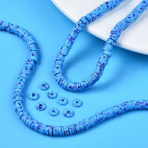 Polymer Clay Beads, Fimo, Katsuki, Heishi, Flat, Round, Two-Tone, Blue, 4mm - BEADED CREATIONS