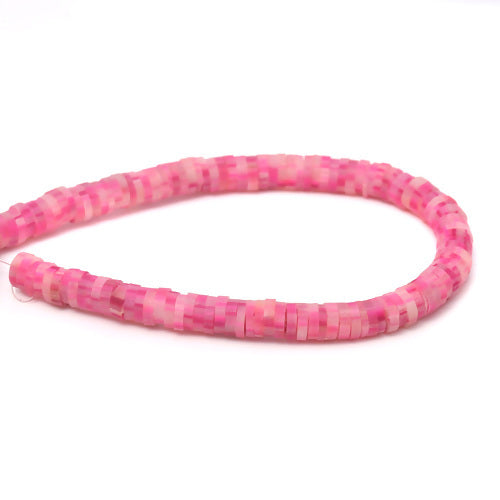 Polymer Clay Beads, Fimo, Katsuki, Heishi, Flat, Round, Two-Tone, White, Pink, 4mm - BEADED CREATIONS