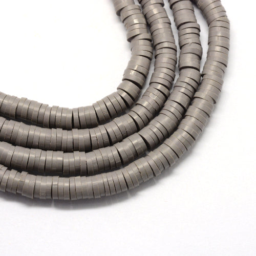Polymer Clay Beads, Katsuki, Heishi Beads, Flat, Round, Grey, 5mm - BEADED CREATIONS